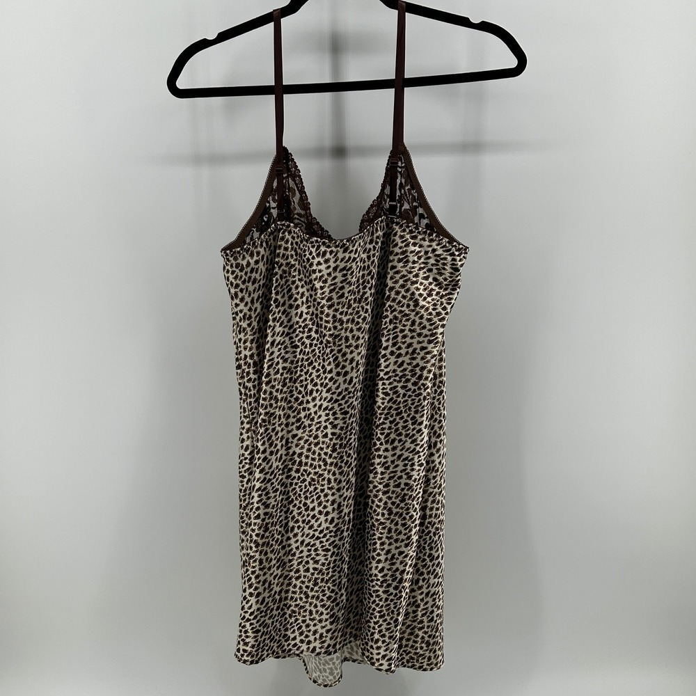 Intimate Style Leopard Lace Trim Chemise Nightie Slip Brown L USA Satin Boudoir - Picture 6 of 9